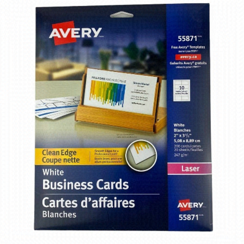 AVERY LASER Clean Edge White Business Cards 2" X 3.5" 200 Cards 20 Sheets 55871